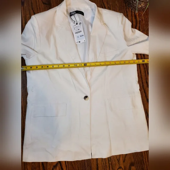 Zara Ecru Linen Blend Belted One Button Blazer - Picture 11 of 16